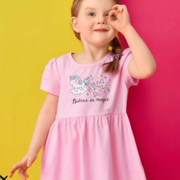 Shein | NWT | Toddler Girls Unicorn Puff Sleeve Dress | 5Y | Pink | JIT8230984 - Picture 5 of 7